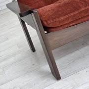 1970s, 3-seater Danish sofa, orange/red furniture velour, oak wood.