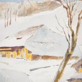 René leverd: switzerland, carriage ride in lagnau, original signed watercolor