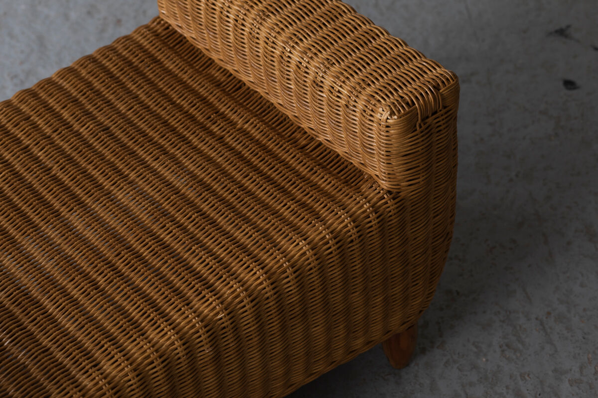 Stool, hocker in rattan and teak, Dutch design, 1970’s