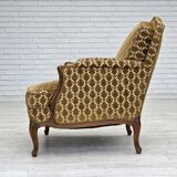 1950s, Danish relax chair, furniture velour, carved ash wood.