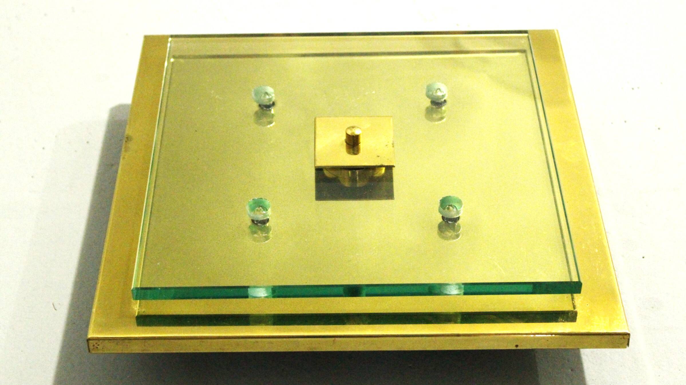 Brass and Glass Ceiling/ Wall Lamp by Hillebrand , 1990s