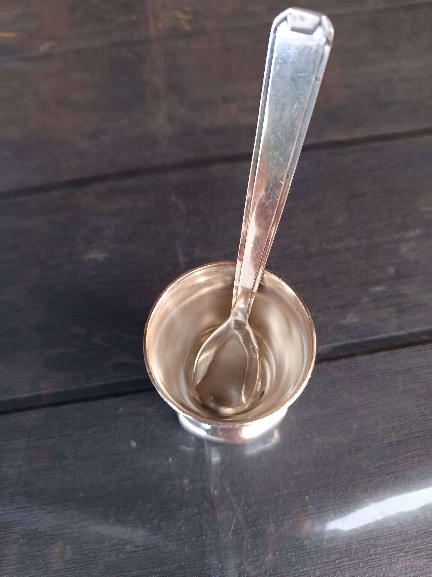 Antique Baptismal Cup + Silver-Plated Spoon - Bird Decoration -