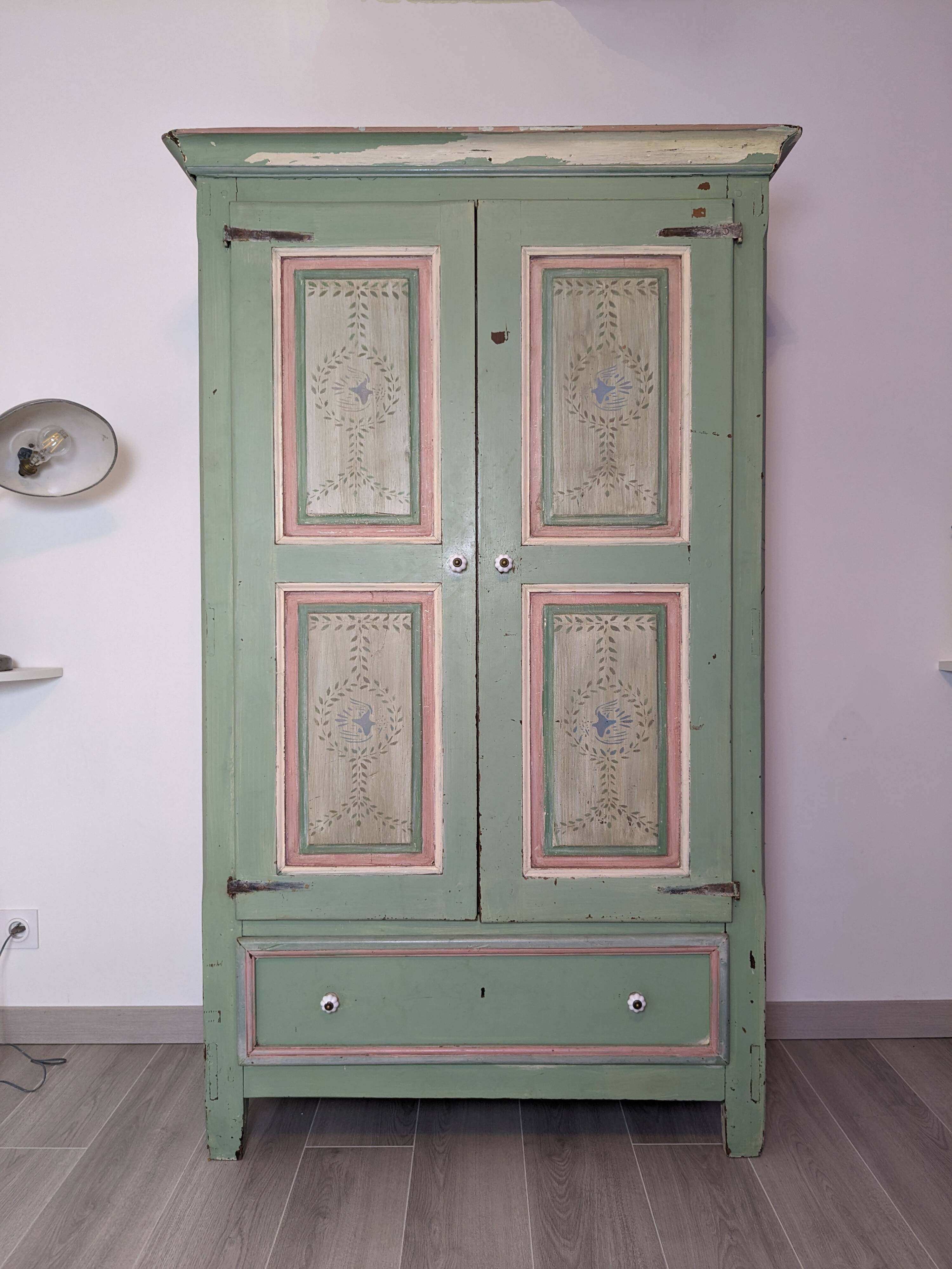 19th century painted wooden bedroom wardrobe