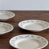 Set of 6 large soup plates with blue flower frieze pattern