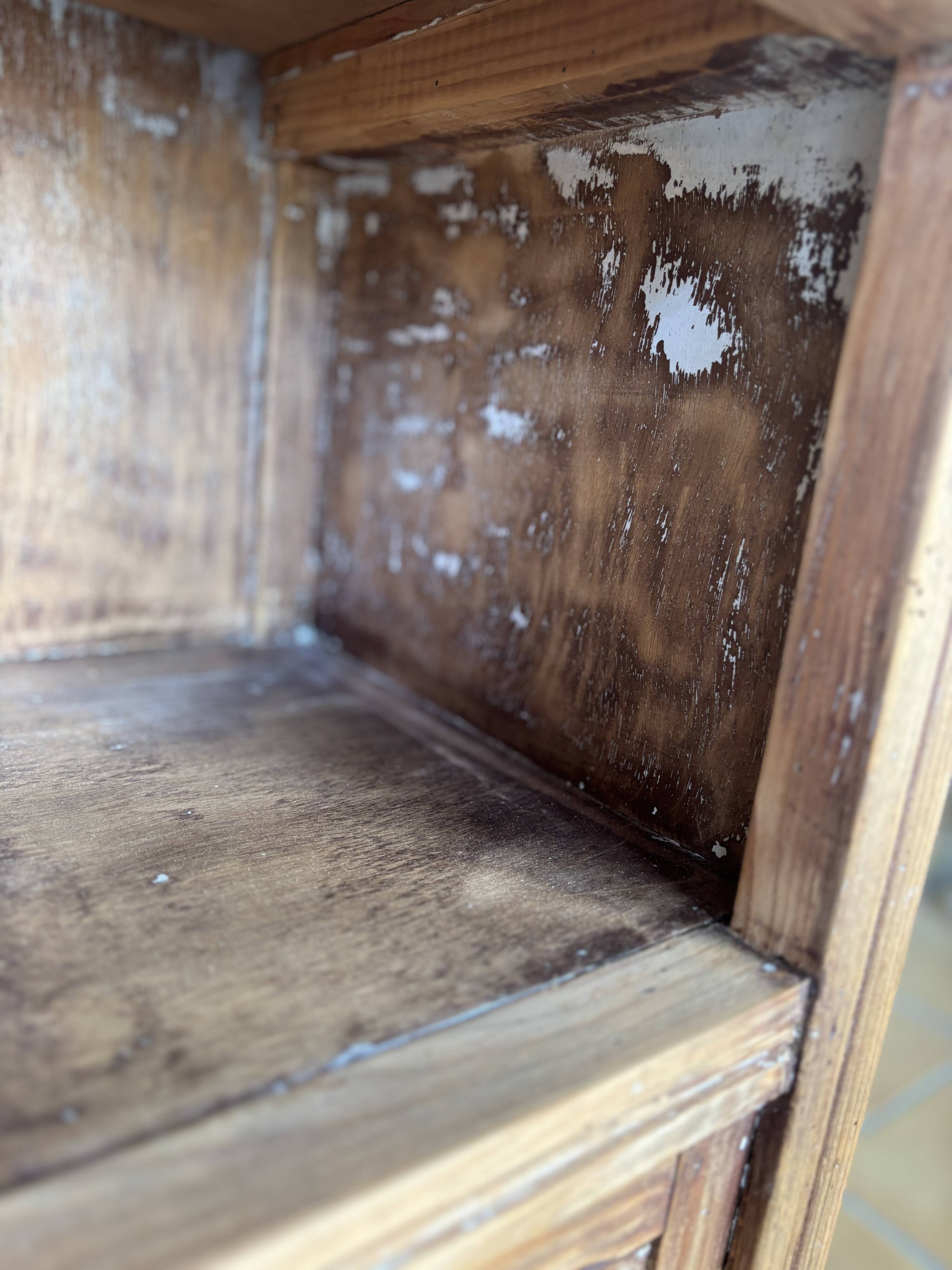 Bedside table and its original patina or small accent piece.