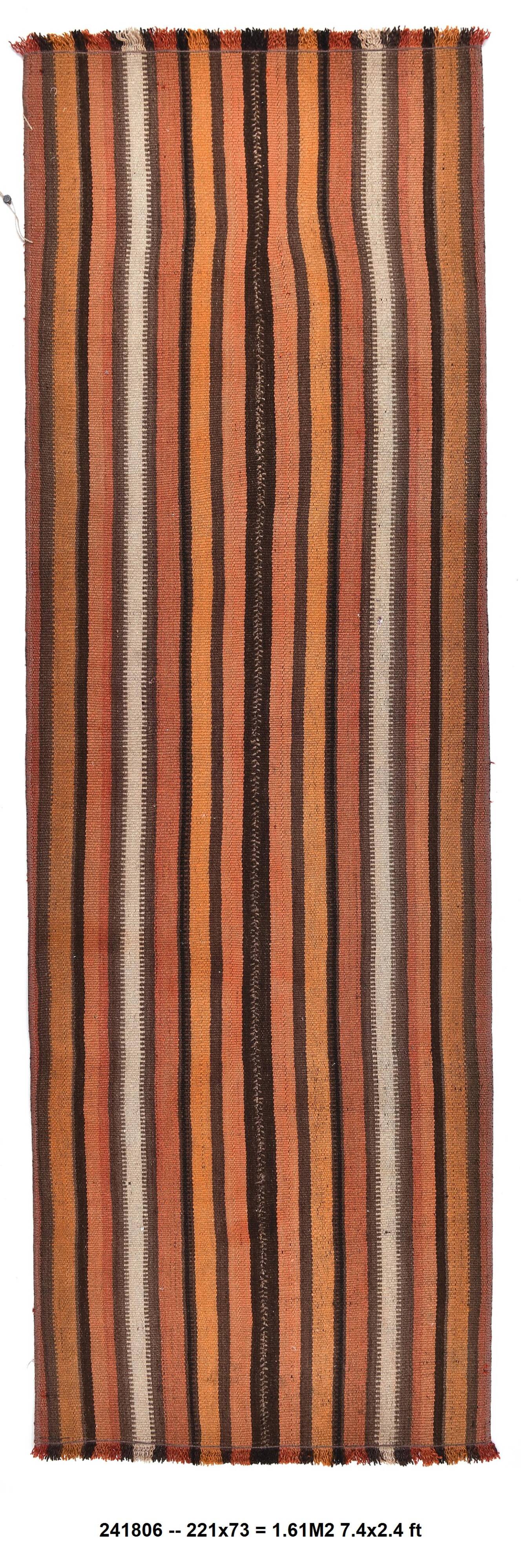 2x7 Brown Orange Vintage Kilim Runner Rug 73x221Cm SK 241806