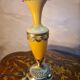 honey opaline lamp with gilding, pleated satin shade 50x25, electrical in good condition, very good
