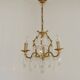 French Vintage Brass Mid Century 3 Light 3 Sided Crystal Cage Chandelier