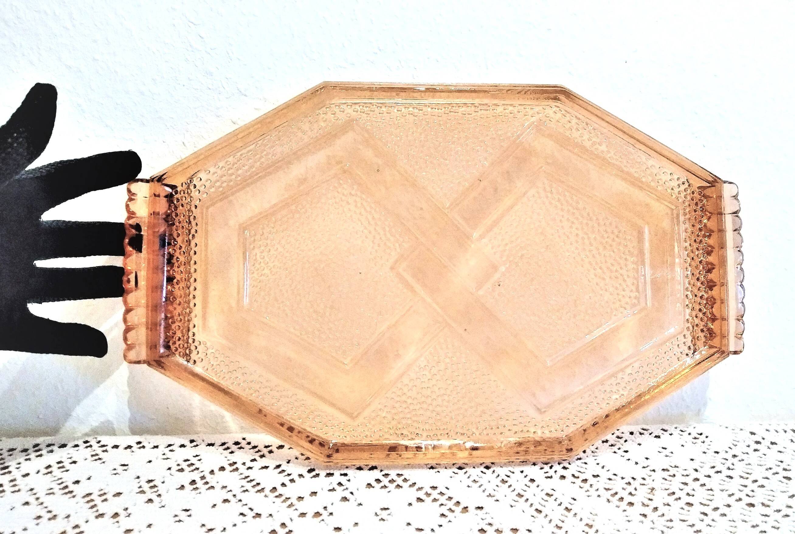 Large antique Art Deco pink glass dish