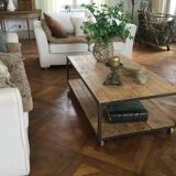 Wooden and iron coffee table with 2 shelves