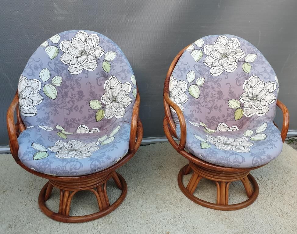 Paire fauteuils rotin pivotant avec coussin amovible