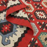 Handwoven Turkish Kilim Rug, 1960s Red Geometric Tribal Rugs 98 x 181 cm