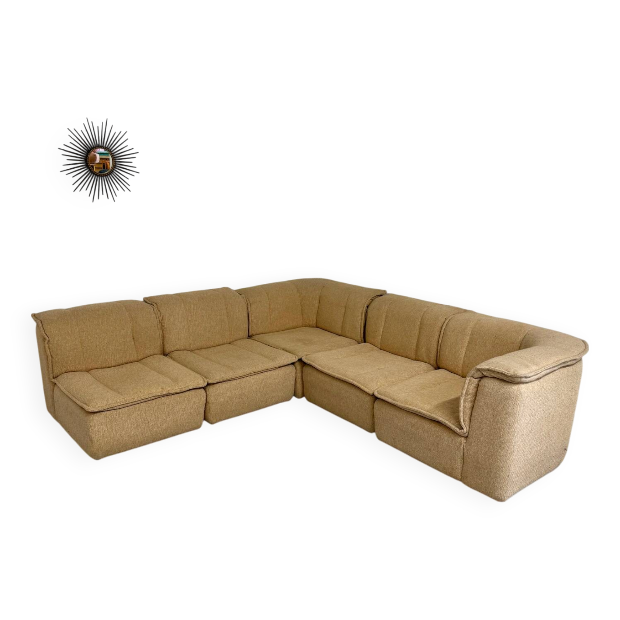 Modular sofa in beige fabric, 70s, 5 elements