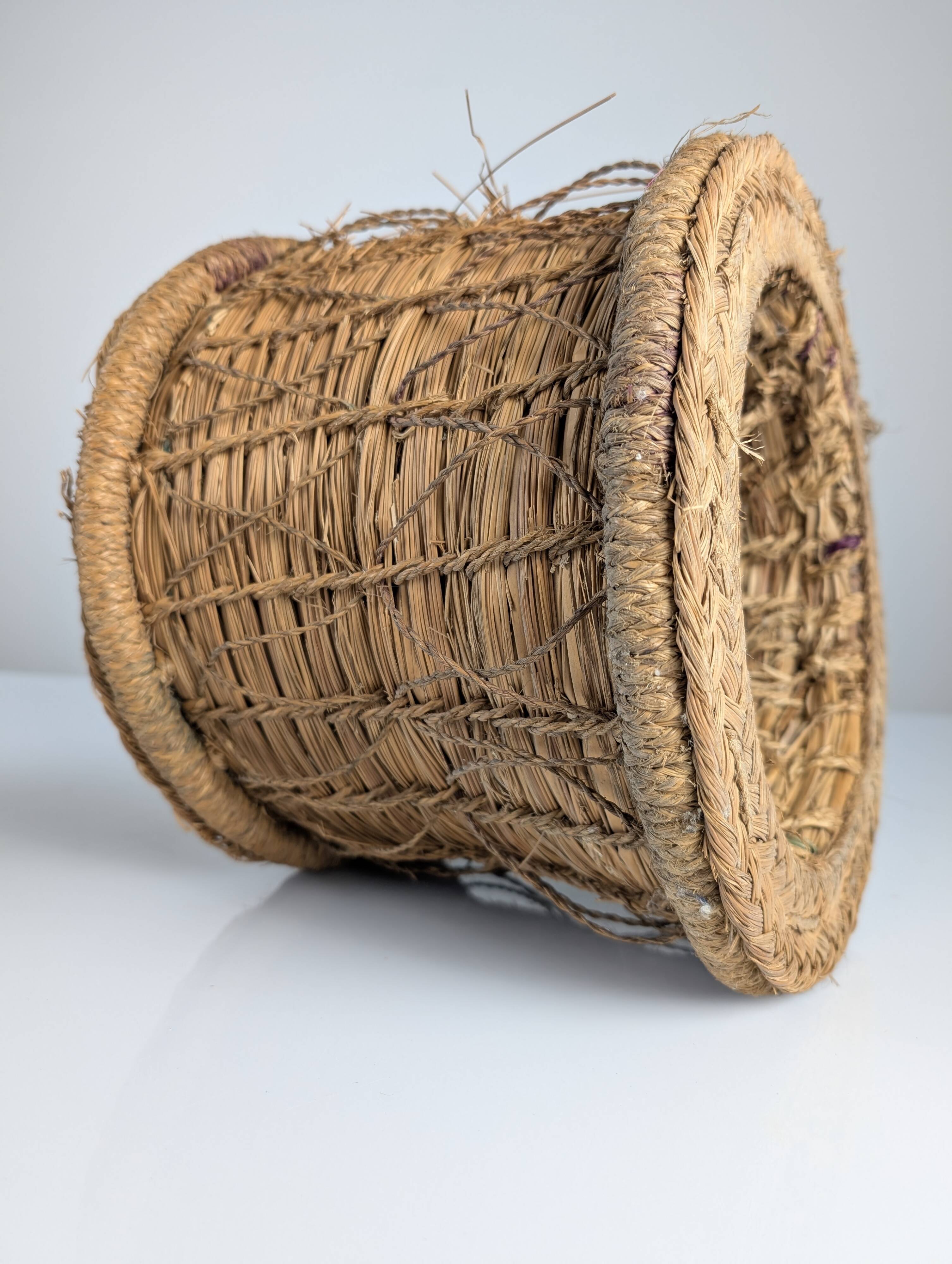 Rustic Pair of Spanish Andalusian Woven Esparto Baskets 1960s