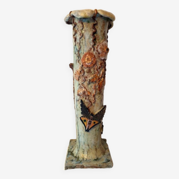 roller vase - Enameled terracotta - Decorated with butterflies - Art Nouveau style