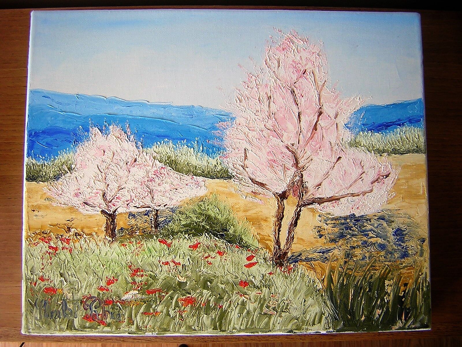 Oil on canvas by Patrice Skrabal, Almond trees