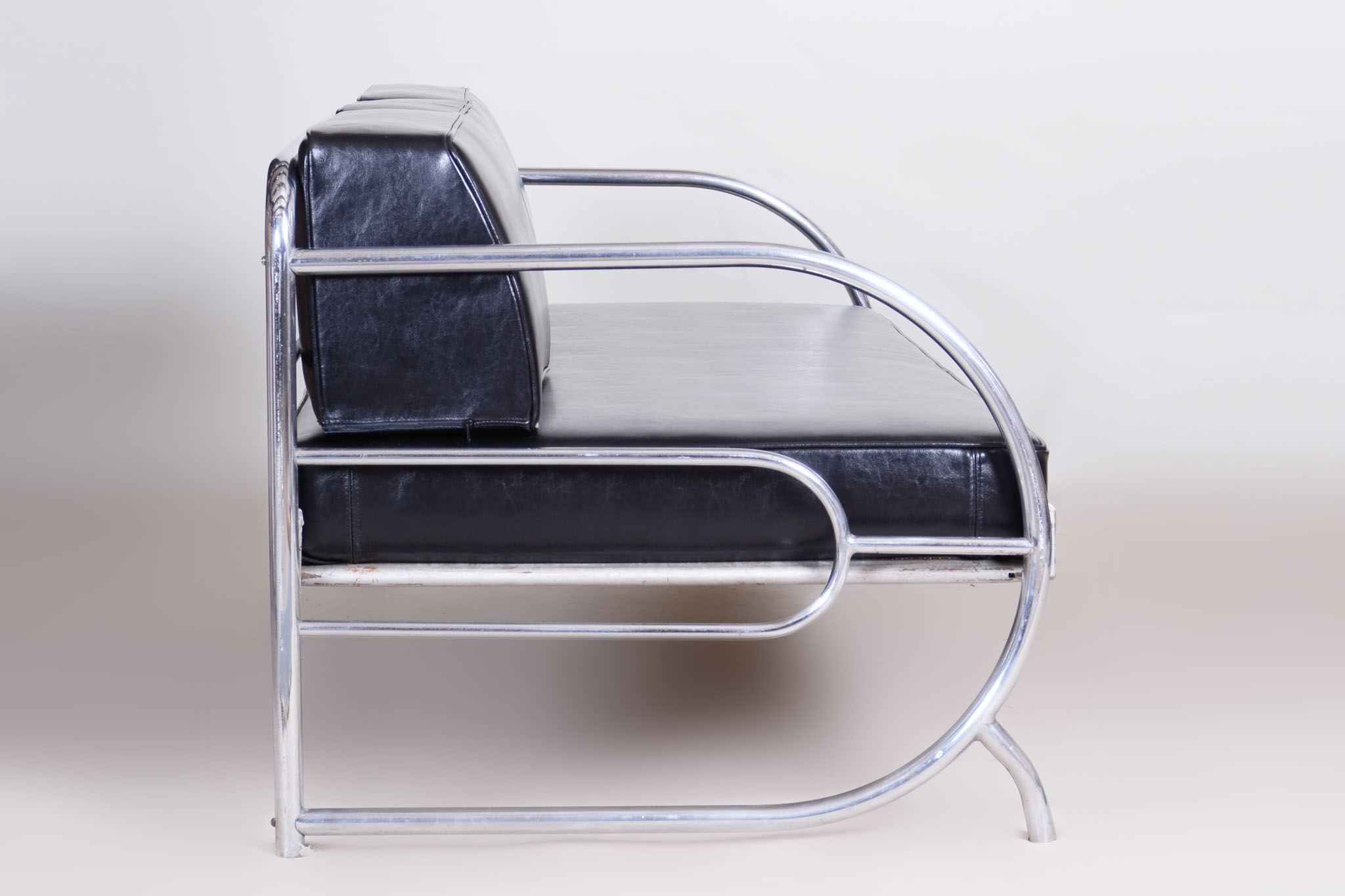 Restored Black Bauhaus Sofa, Designer Robert Slezak, High-Quality Leather, 1930s