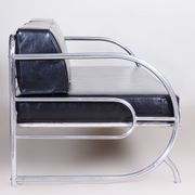 Canapé Bauhaus noir restauré, designer Robert Slezak, cuir de haute qualité, années 1930