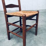 Rustic Handcrafted Oak and Rush High Back Dining Chairs, Belgium, 1940s, Set of 4