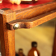 Serving in varnished chestnut and red leather