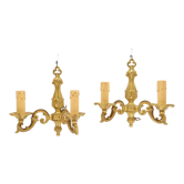 Paire d'appliques en bronze doré double chandelles