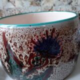 Vallauris fondue serving lot 1 large pot and 6 small pots décor thistle gray, blue, green