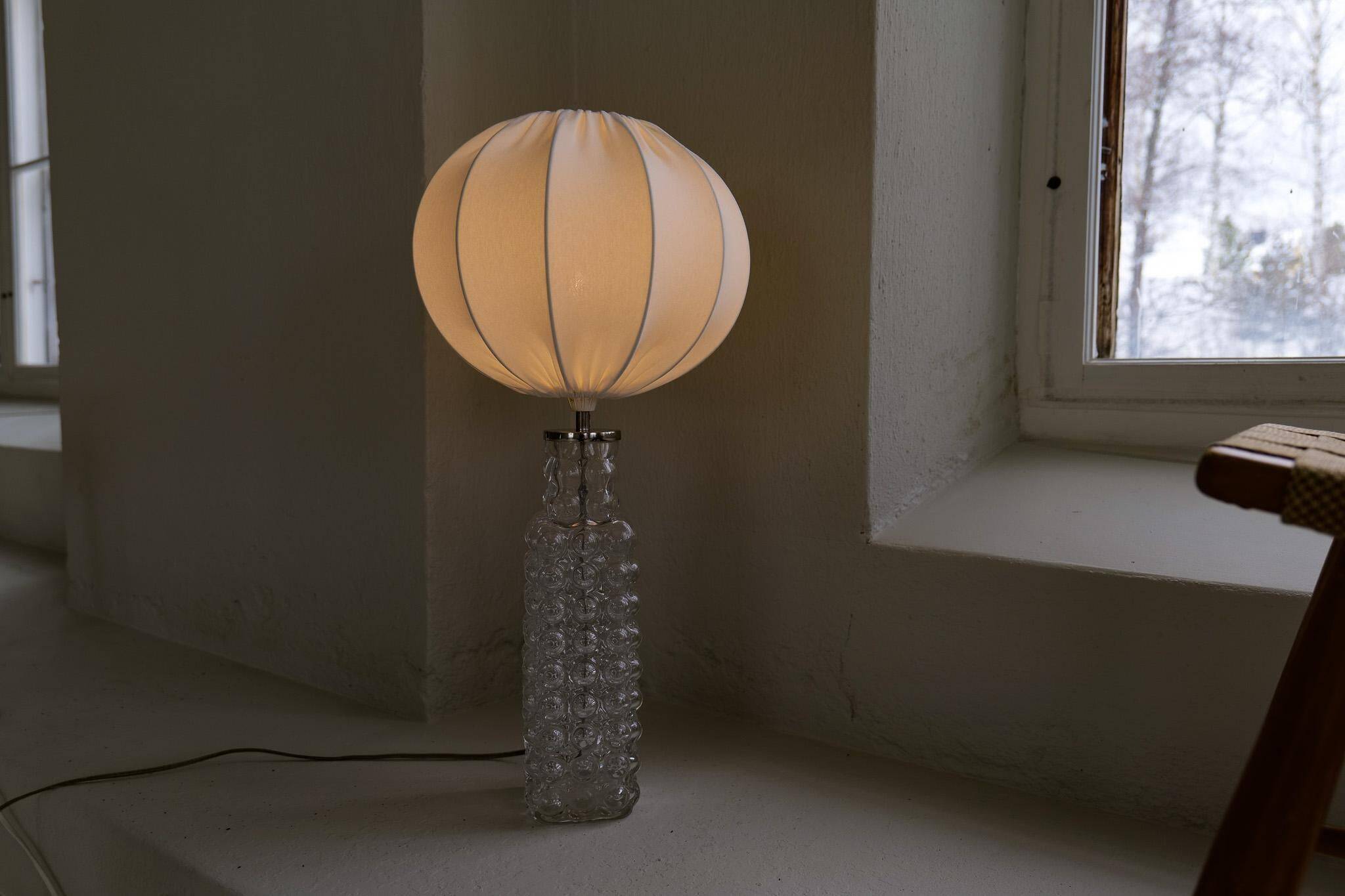 Rare mid-century modern crystal drop table lamp by Orrefors, designed by Carl Fagerlund.