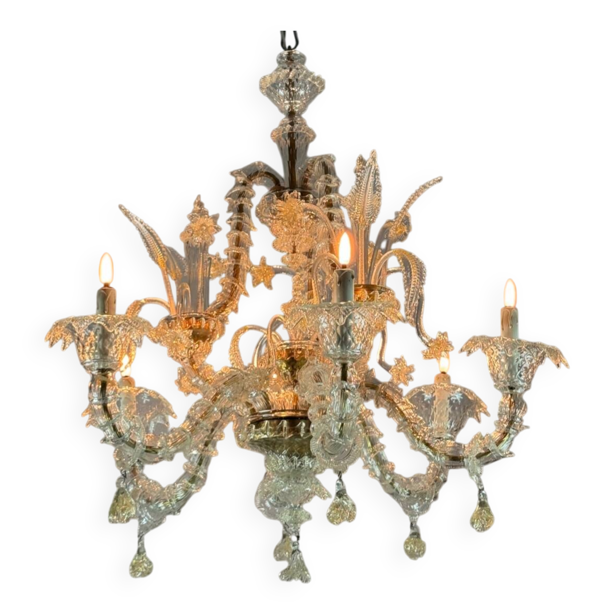 Lustre vénitien Rezzonico en verre de Murano doré, vers 1940