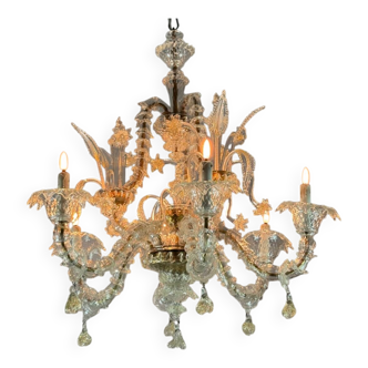 Lustre vénitien Rezzonico en verre de Murano doré, vers 1940