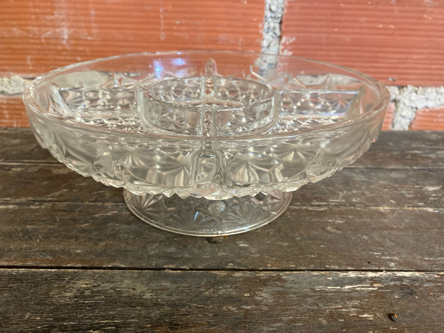 Vintage Decorated Moulded Crystal Aperitif Plate on Stand #D66