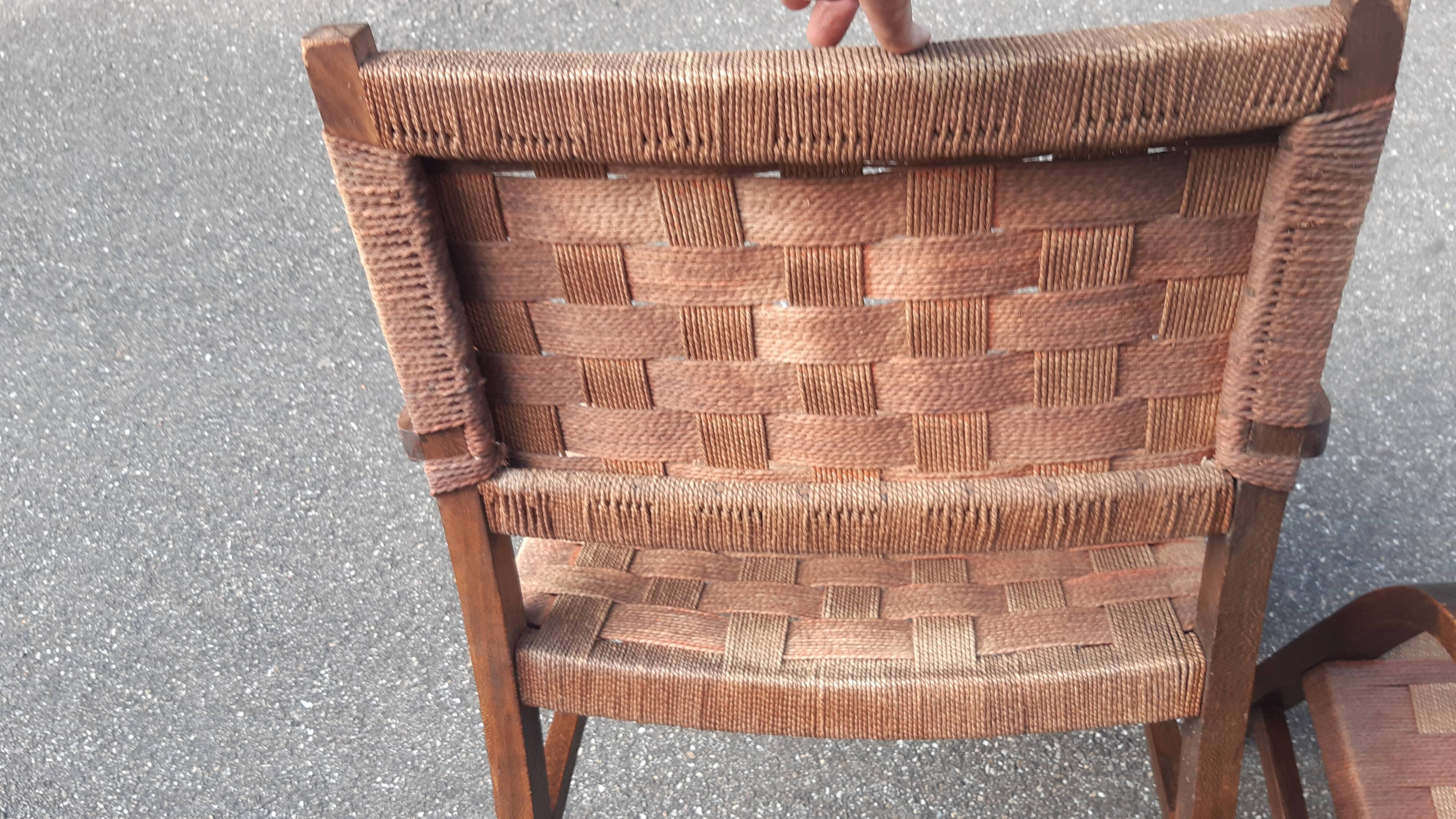 Braided rope and oak armchairs 50