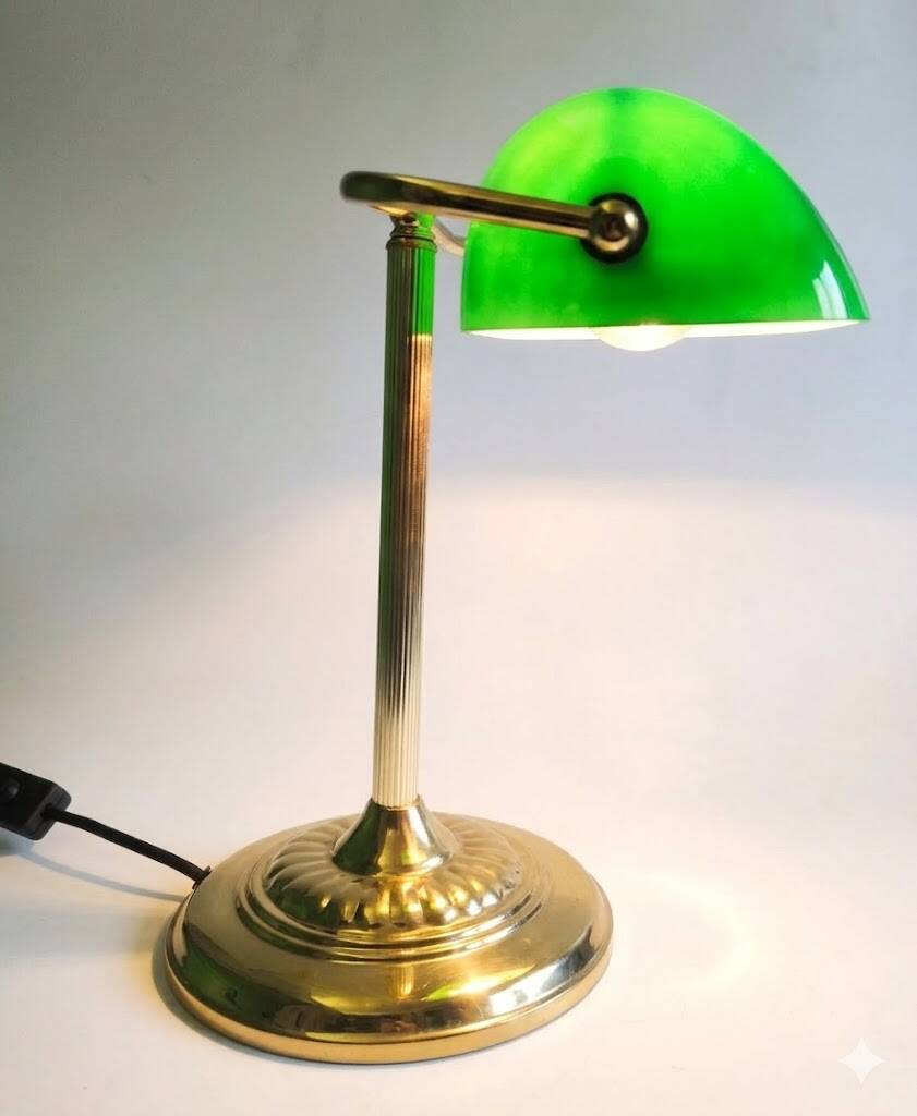 French banker lamp made of green opaline glass.