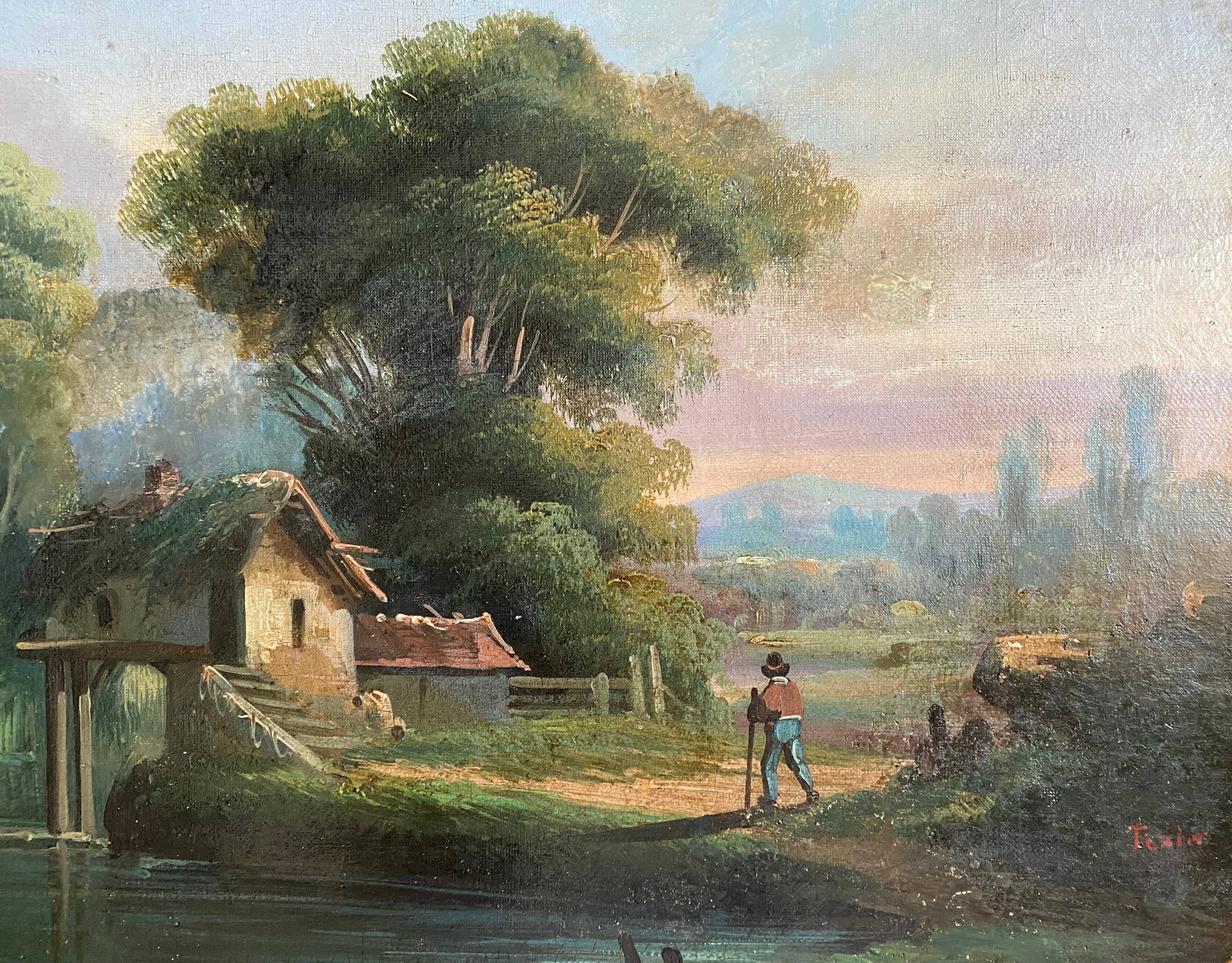 Counterpart of Paintings by Jean Ernest TEXIER (1829-1900) Fisher landscape