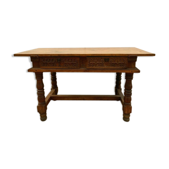 Renaissance style office in solid walnut 19th century wooden top