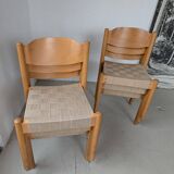 Set of 6 stackable chairs in beech and jute.