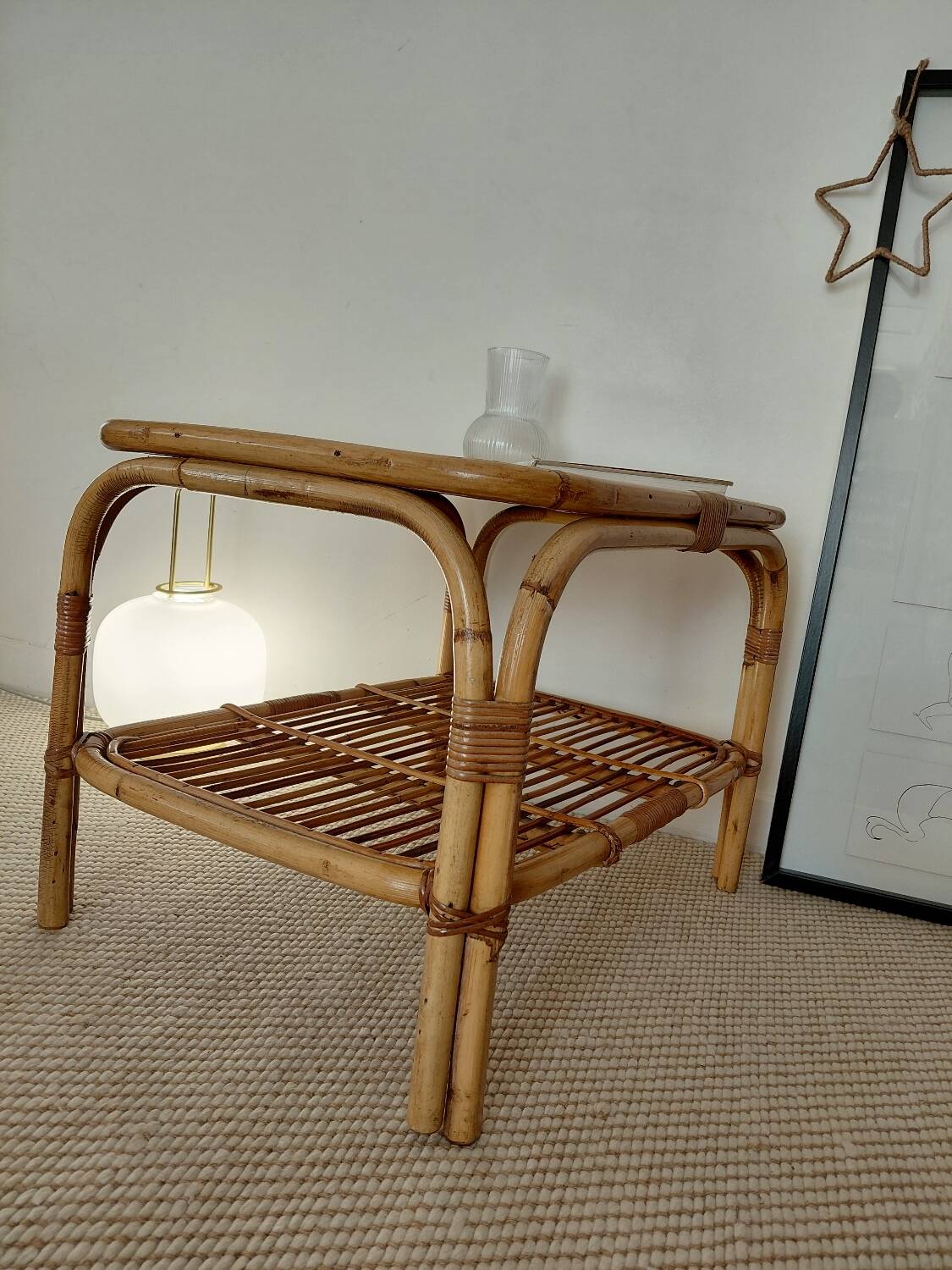 Vintage rattan coffee table from the 70s - organic lines, Riviera spirit.