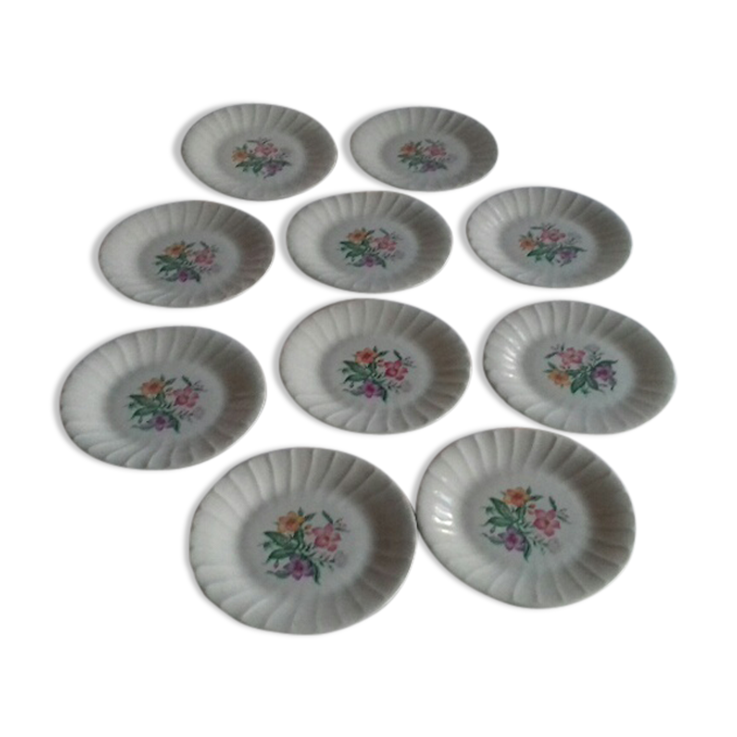Lot of 10 dessert plates, hard porcelain (Larchevéque)