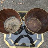 Pair of brass and bronze planters rams' heads 1890