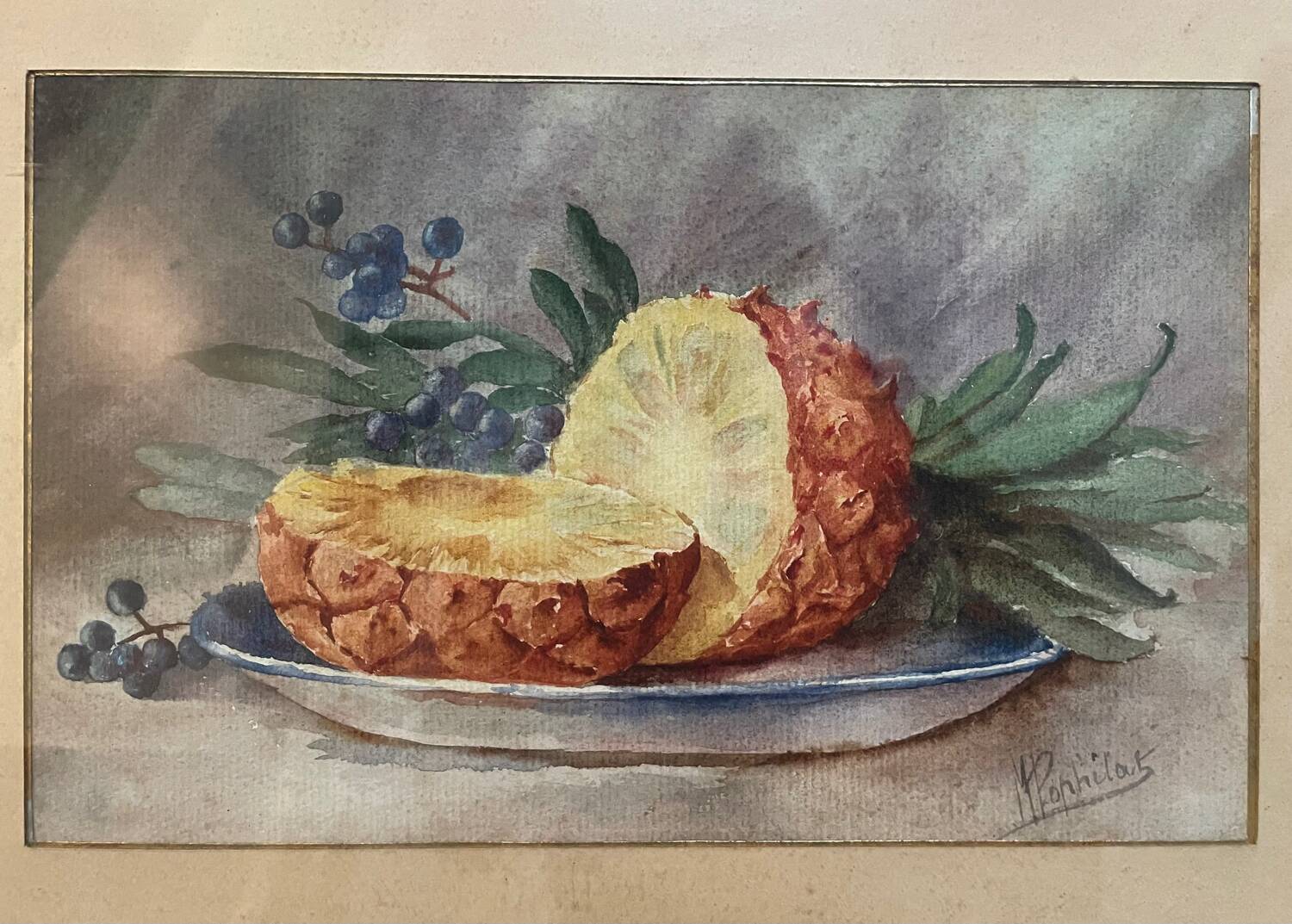 Still life painting with pineapple