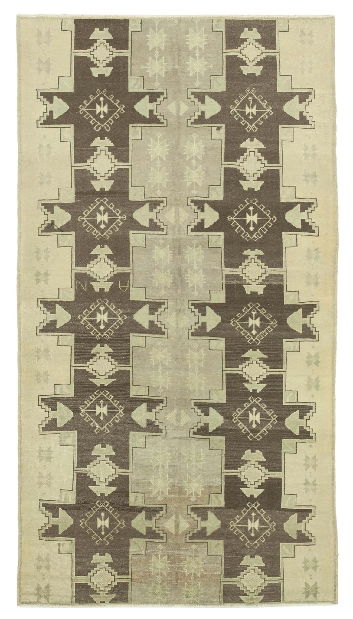 1960s handmade antique oriental beige rug 147 cm x 275 cm