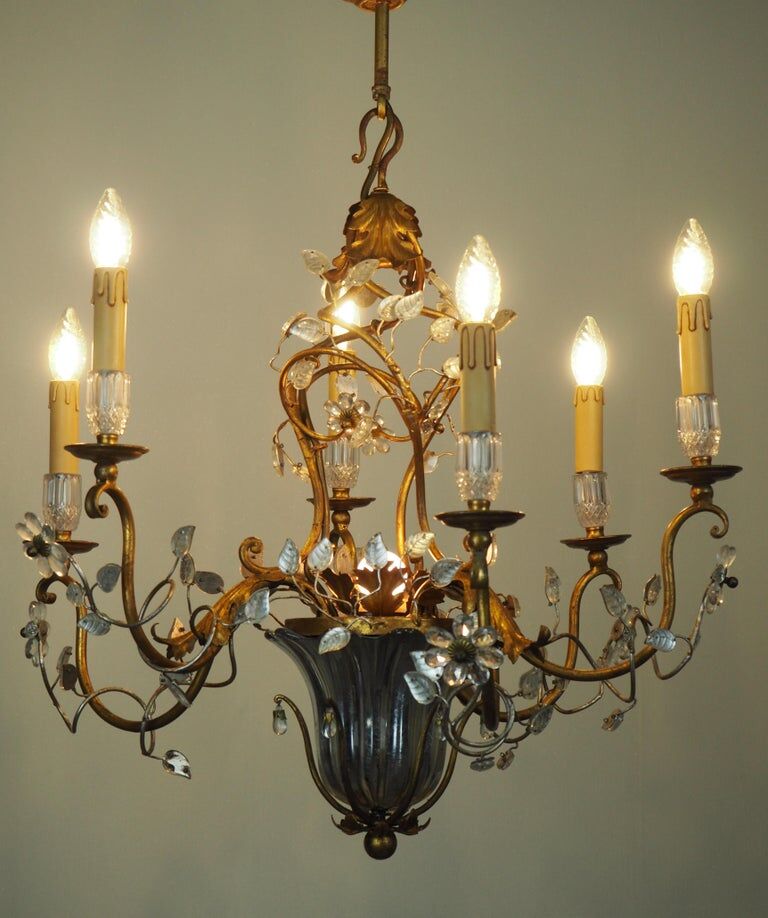 Flower Leaf Chandelier in gilded iron by Giovanni Banci