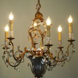 Flower Leaf Chandelier in gilded iron by Giovanni Banci