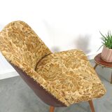 Bloemen stoel met bruin kunstleder vintage