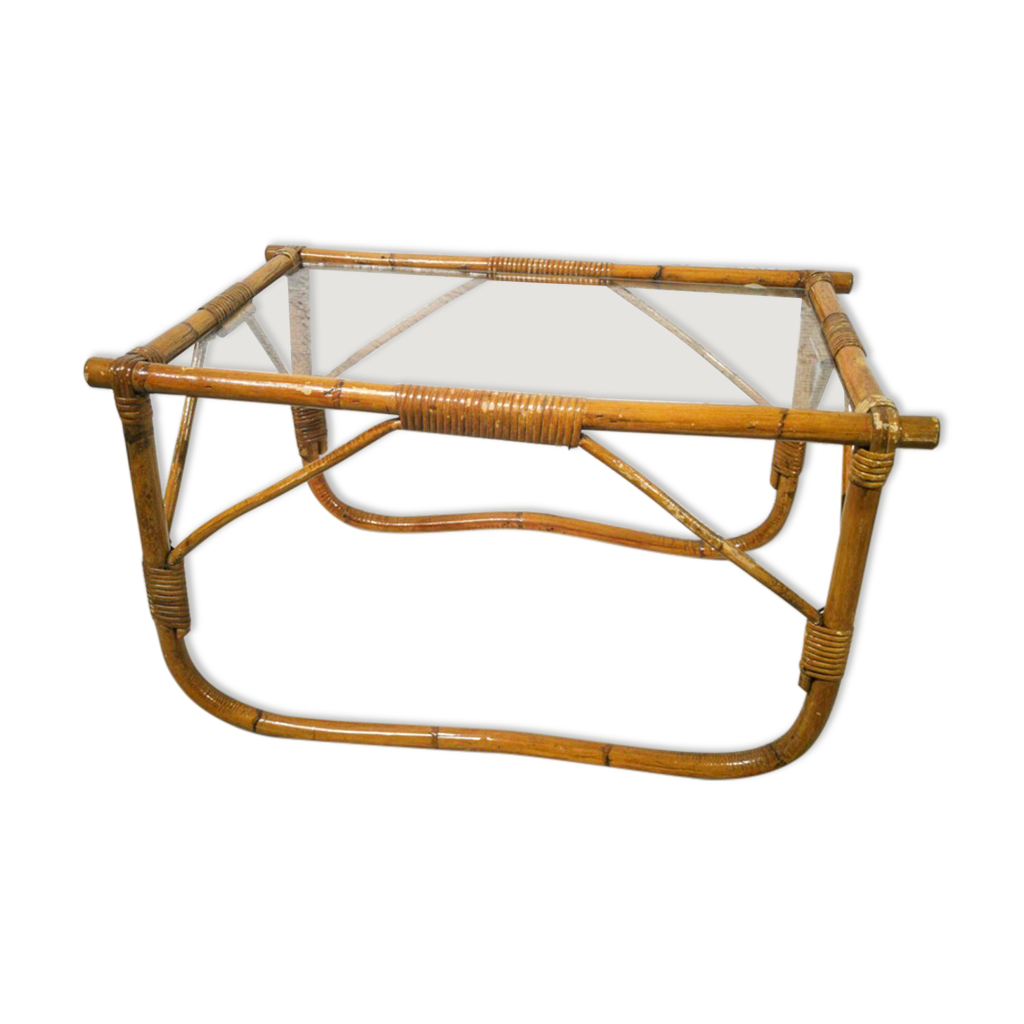Rattan and glass coffee table