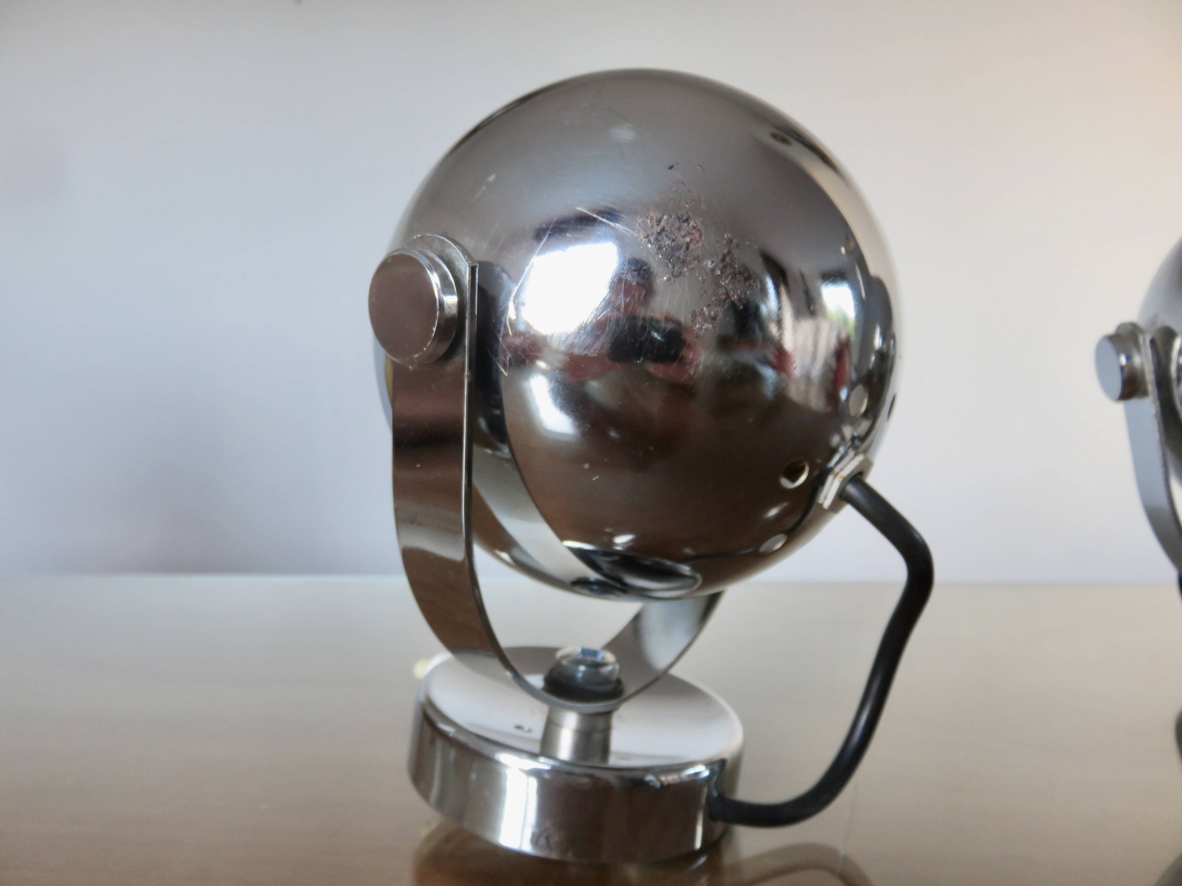 Pair of chrome "eye ball" wall lights 1970
