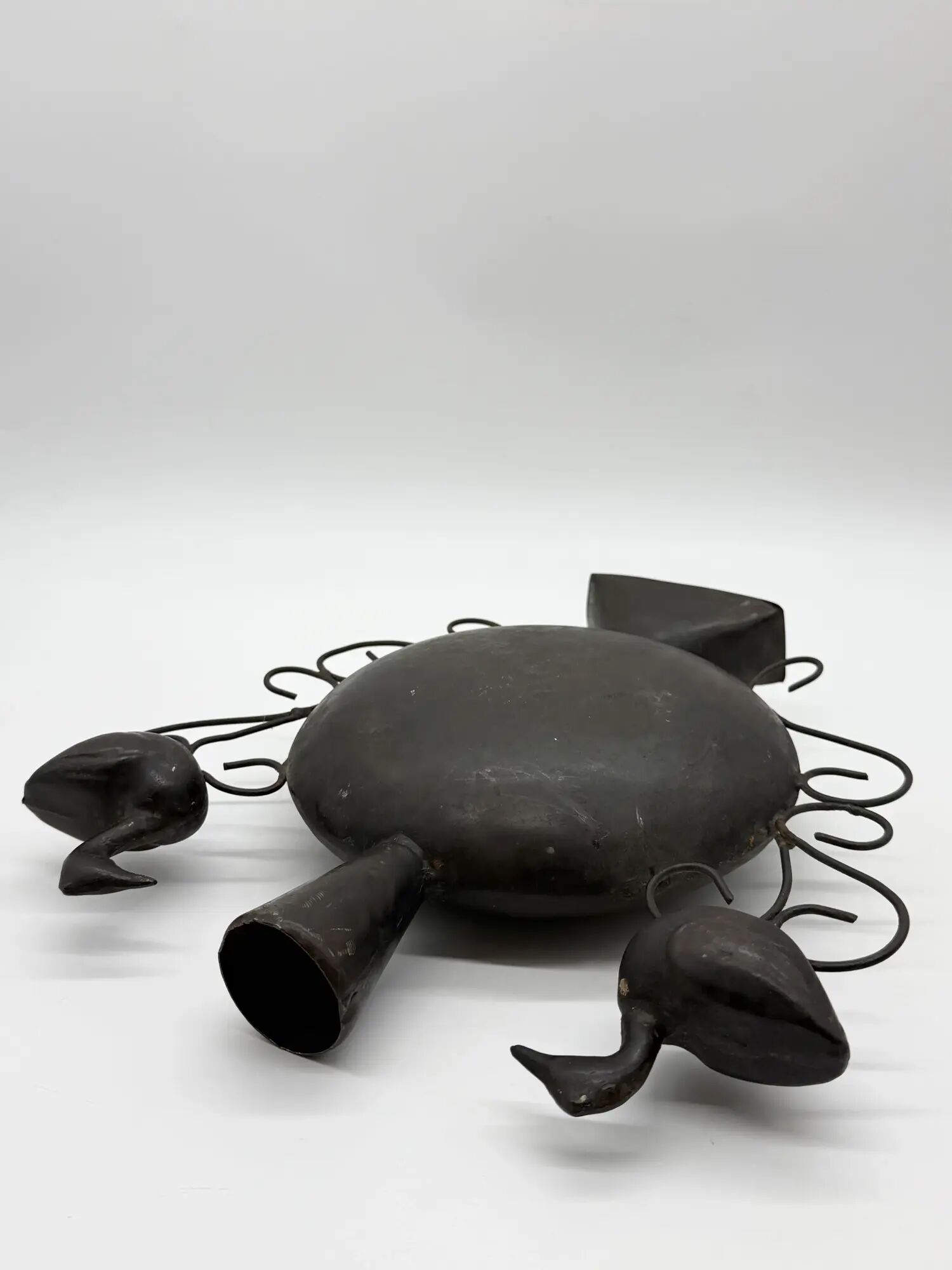 Vase with birds in forged metal, handcrafted, 1960s