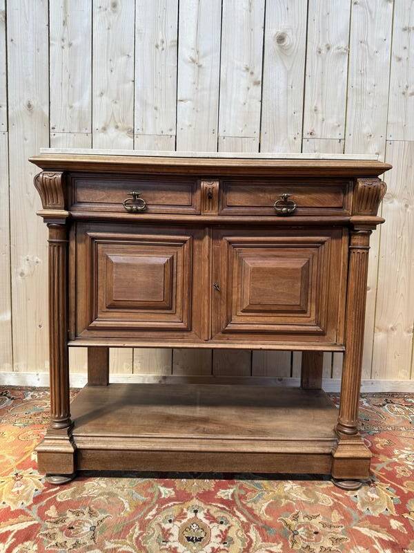 Desserte - Console Henri III en noyer et marbre beige