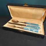 Vintage dessert cutlery set in blue bakelite