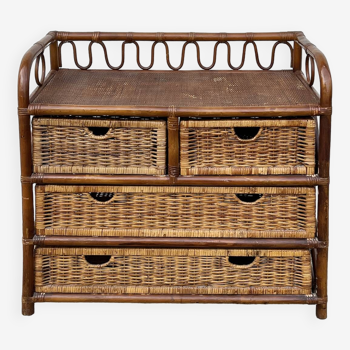 Rattan and bamboo chest of drawers