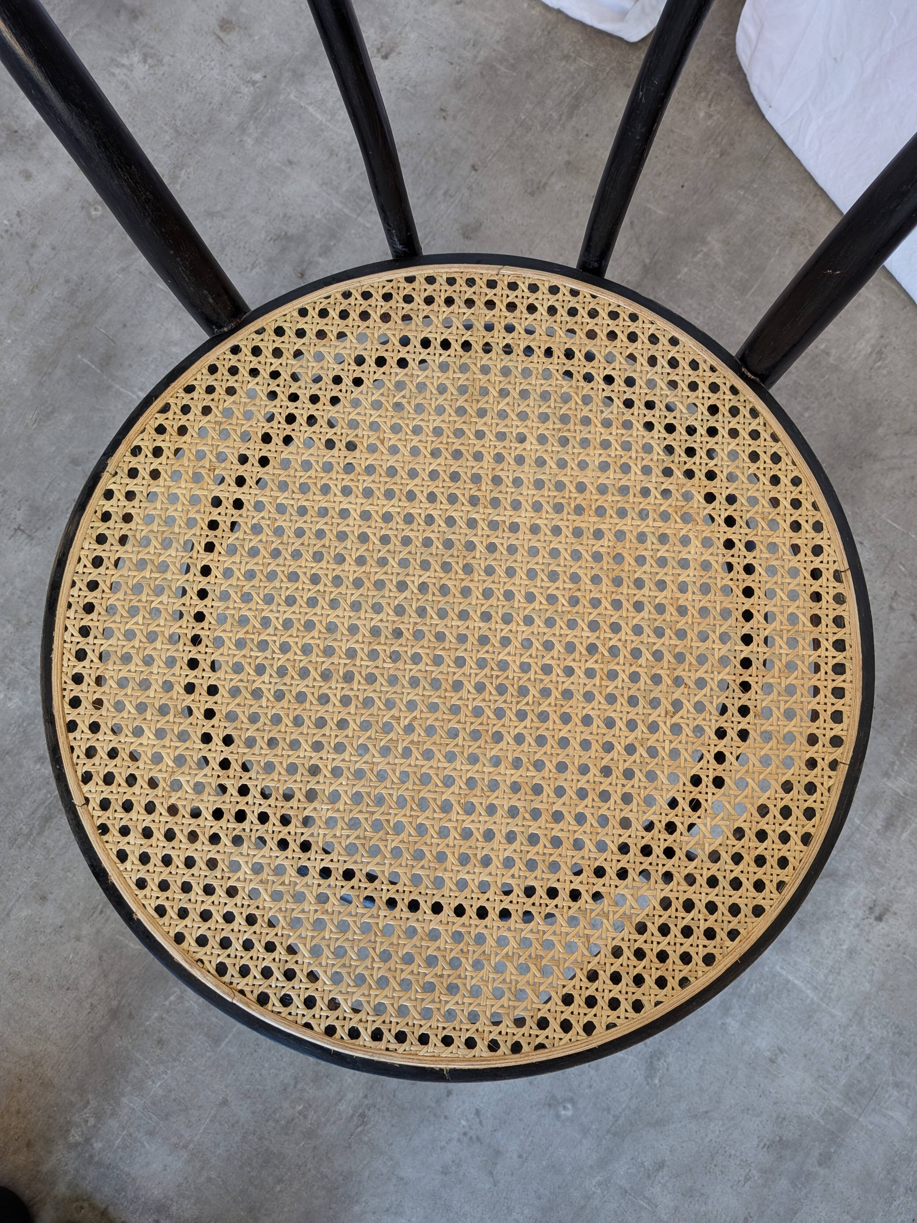 Vintage Thonet Style Dining Chair: Black Bentwood Cane Seat